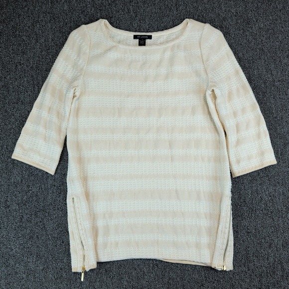 St. John Quiet Luxury Zip Side Knit Top Womens P Cream White Wool Blend P Petite — photo 2